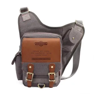 Retro Casual Shoulder Bag Sports Canvas Laptop Crossbody Bag ( grey )