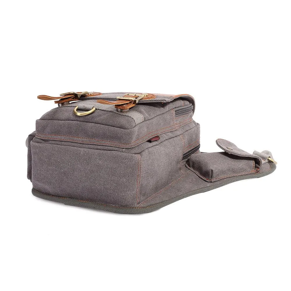 Retro Casual Shoulder Bag Sports Canvas Laptop Crossbody Bag ( grey )
