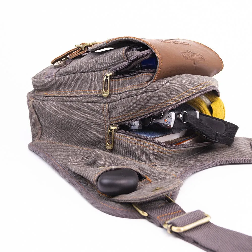 Retro Casual Shoulder Bag Sports Canvas Laptop Crossbody Bag ( grey )