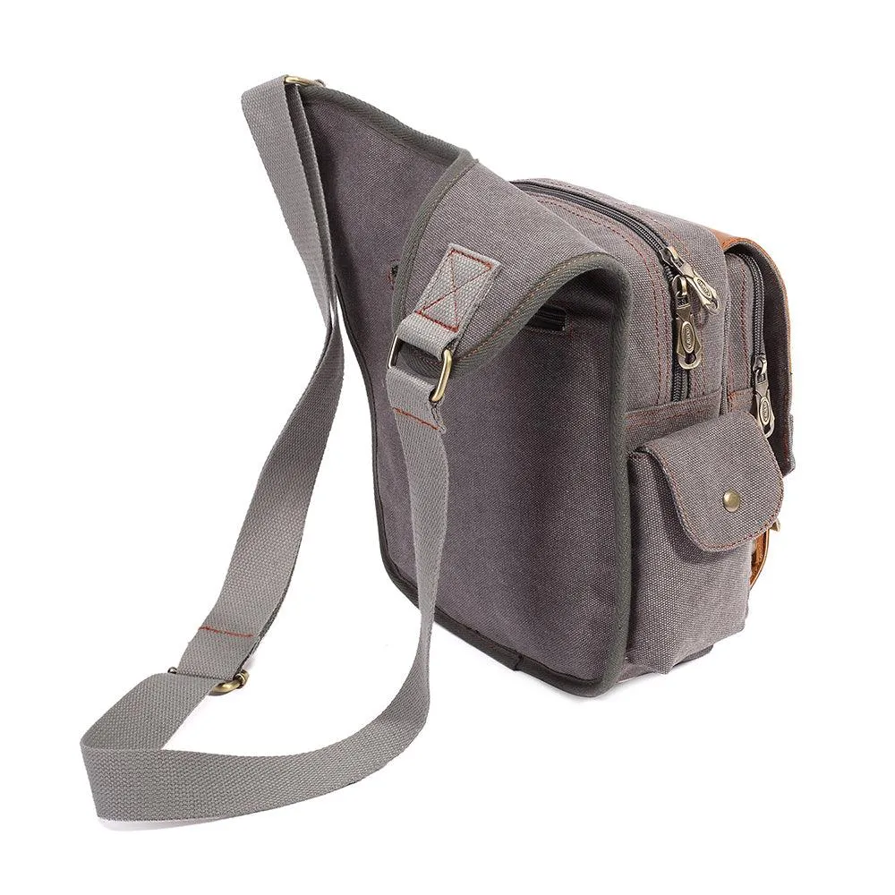 Retro Casual Shoulder Bag Sports Canvas Laptop Crossbody Bag ( grey )