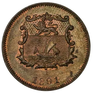 Scarce 1891-H British North Borneo Half Cent KM.1 - Uncirculated