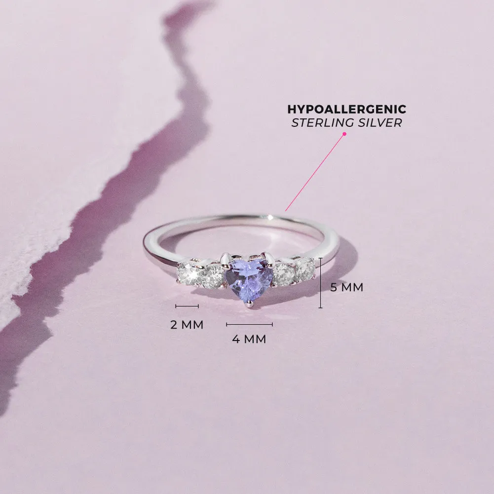 Simulated Birthstone Heart Solitaire Size 2-5 Baby / Kids Ring - Sterling Silver
