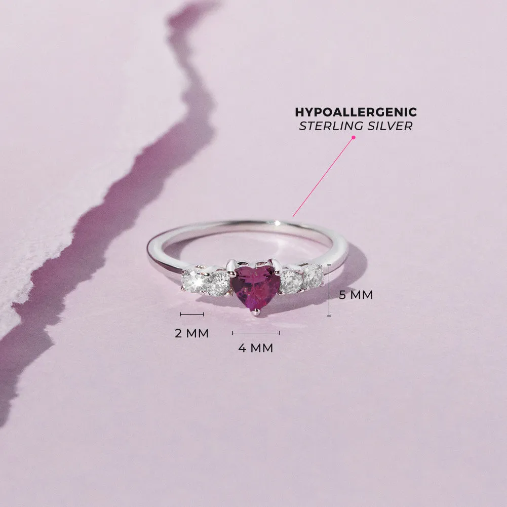 Simulated Birthstone Heart Solitaire Size 2-5 Baby / Kids Ring - Sterling Silver