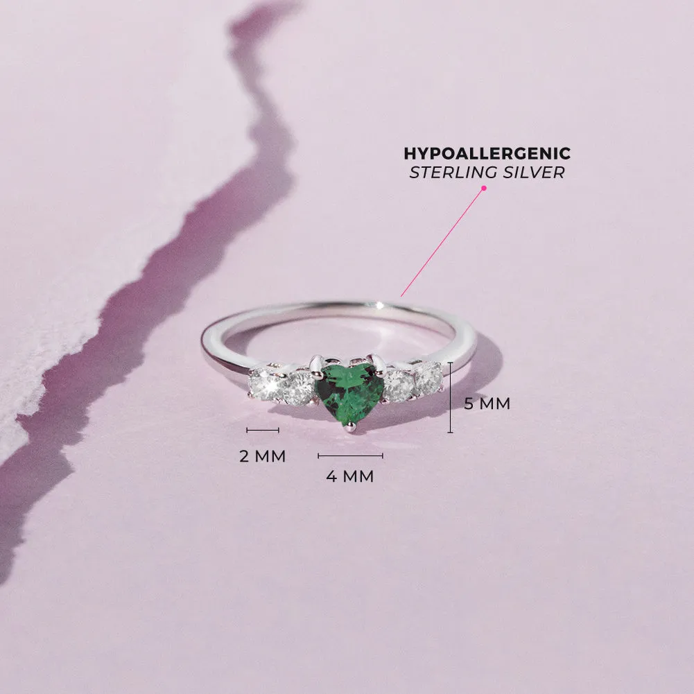 Simulated Birthstone Heart Solitaire Size 2-5 Baby / Kids Ring - Sterling Silver