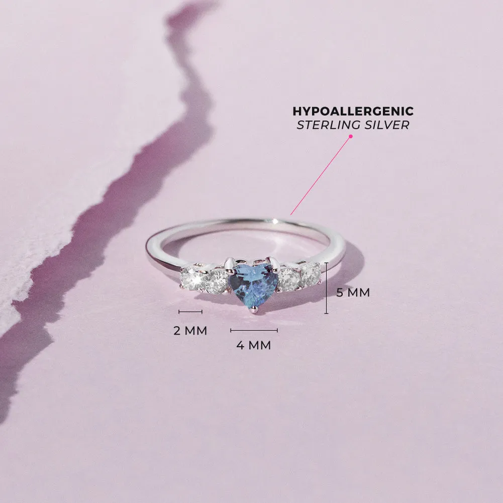 Simulated Birthstone Heart Solitaire Size 2-5 Baby / Kids Ring - Sterling Silver