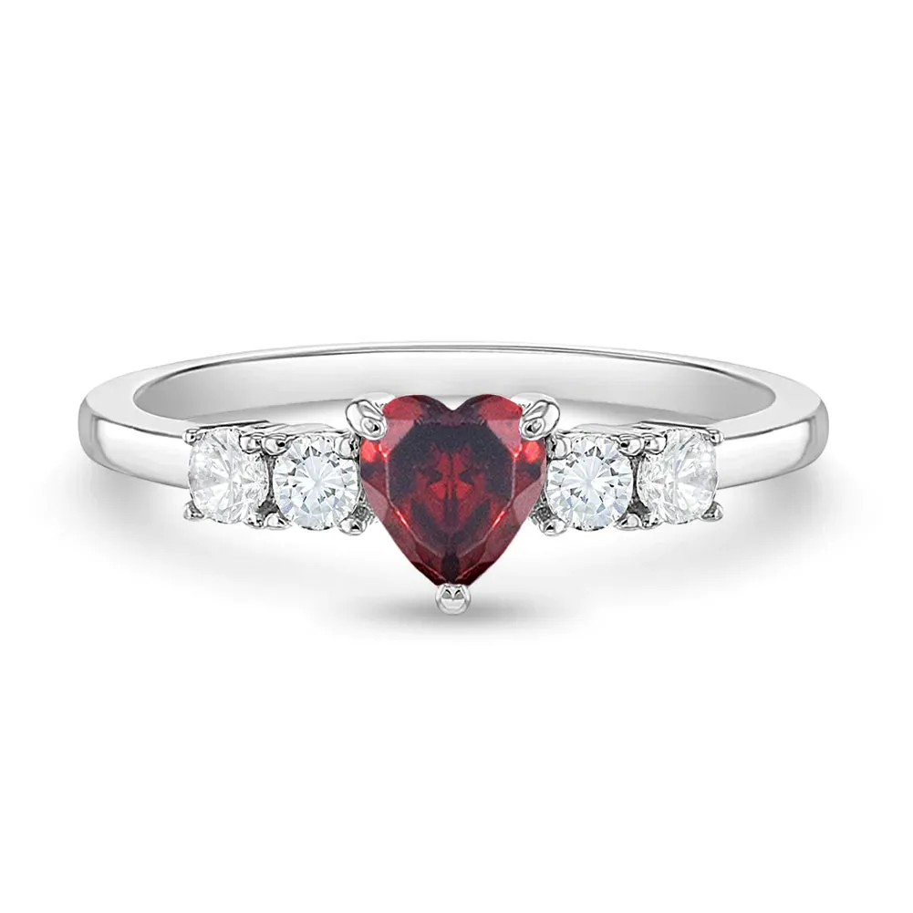 Simulated Birthstone Heart Solitaire Size 2-5 Baby / Kids Ring - Sterling Silver