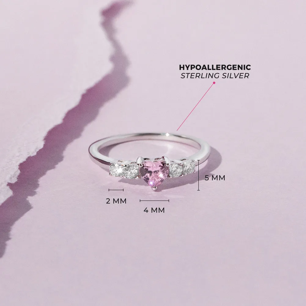 Simulated Birthstone Heart Solitaire Size 2-5 Baby / Kids Ring - Sterling Silver