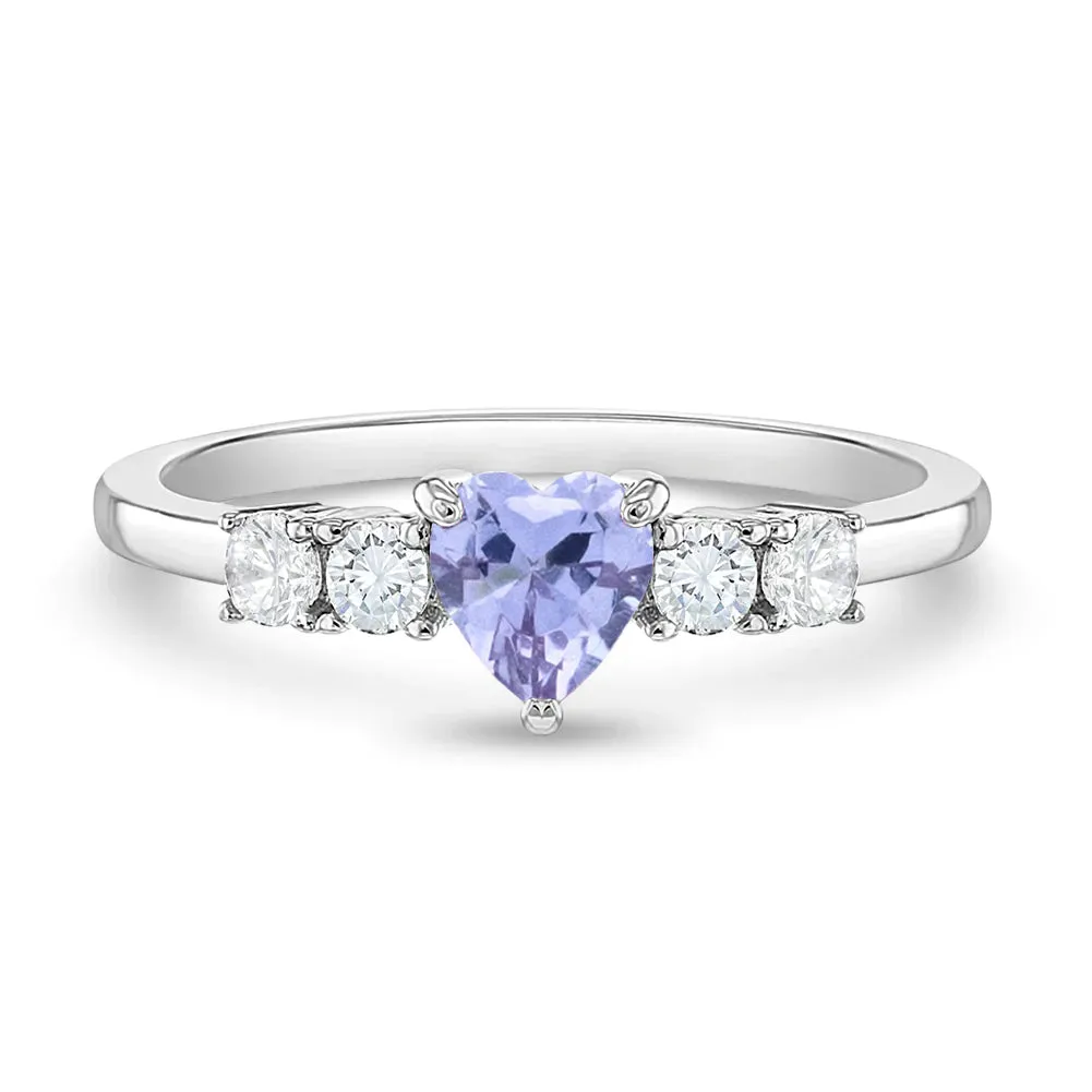 Simulated Birthstone Heart Solitaire Size 2-5 Baby / Kids Ring - Sterling Silver