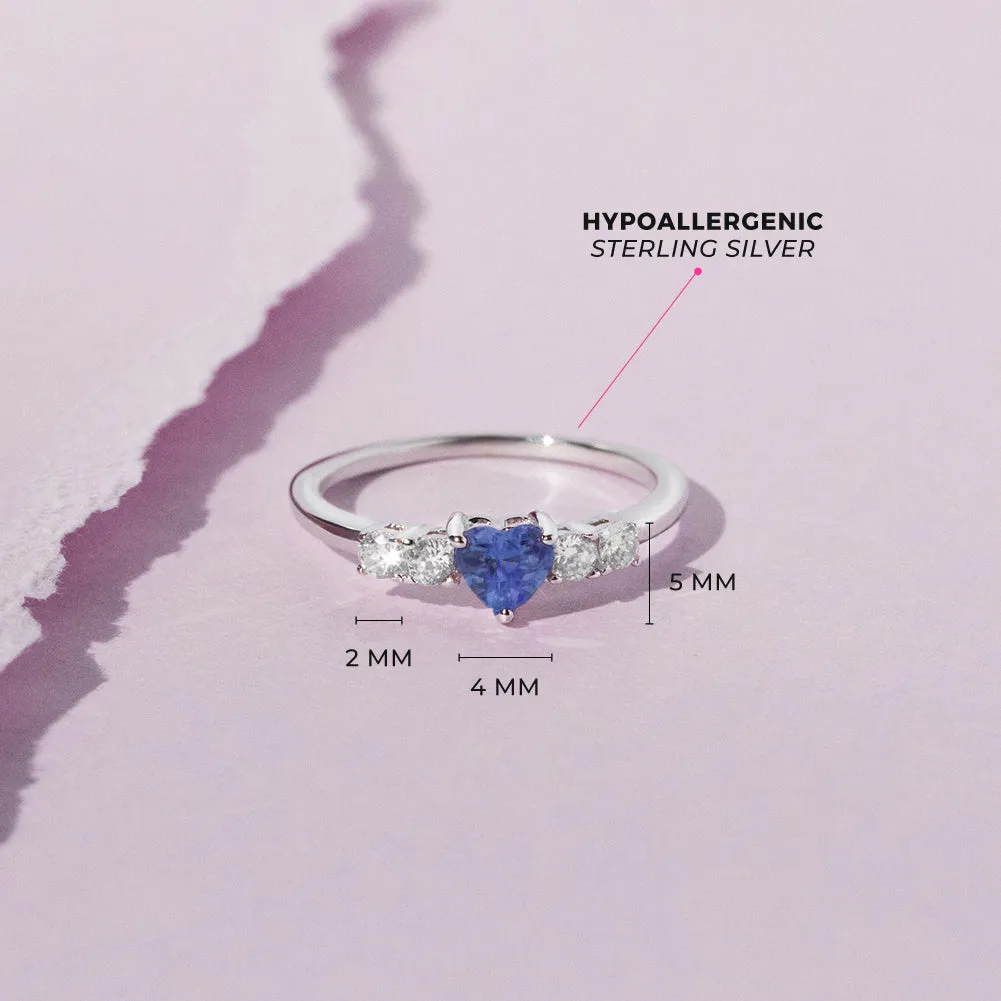 Simulated Birthstone Heart Solitaire Size 2-5 Baby / Kids Ring - Sterling Silver