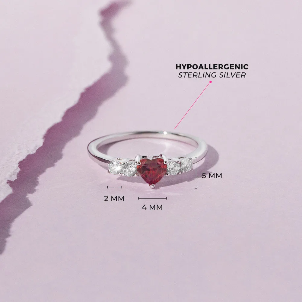 Simulated Birthstone Heart Solitaire Size 2-5 Baby / Kids Ring - Sterling Silver