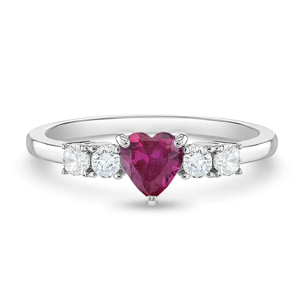Simulated Birthstone Heart Solitaire Size 2-5 Baby / Kids Ring - Sterling Silver