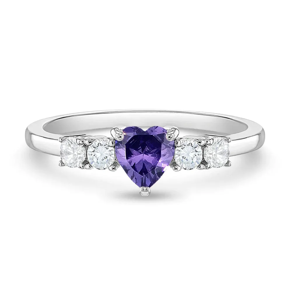 Simulated Birthstone Heart Solitaire Size 2-5 Baby / Kids Ring - Sterling Silver