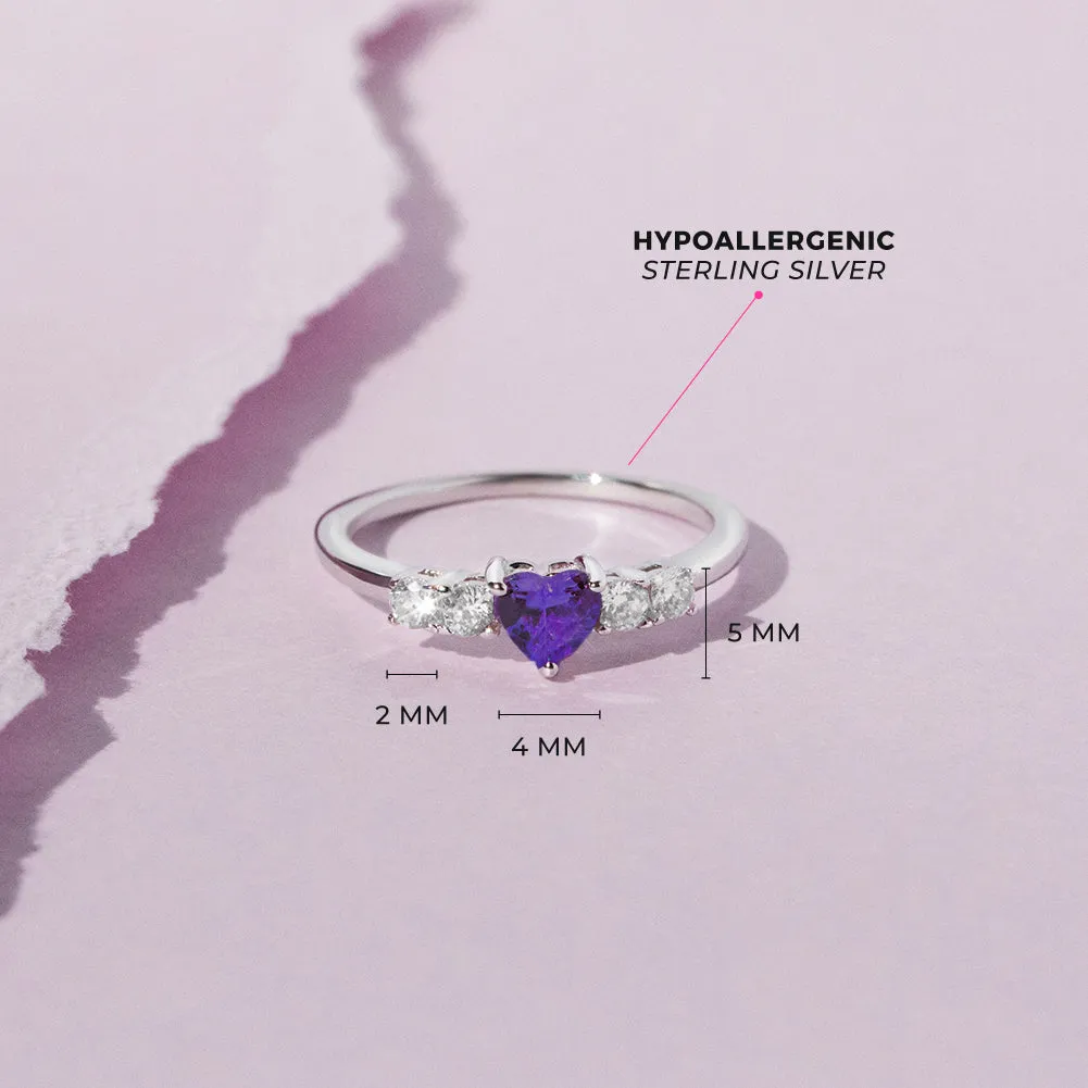 Simulated Birthstone Heart Solitaire Size 2-5 Baby / Kids Ring - Sterling Silver