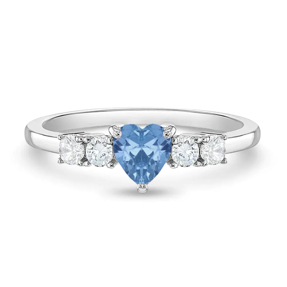 Simulated Birthstone Heart Solitaire Size 2-5 Baby / Kids Ring - Sterling Silver