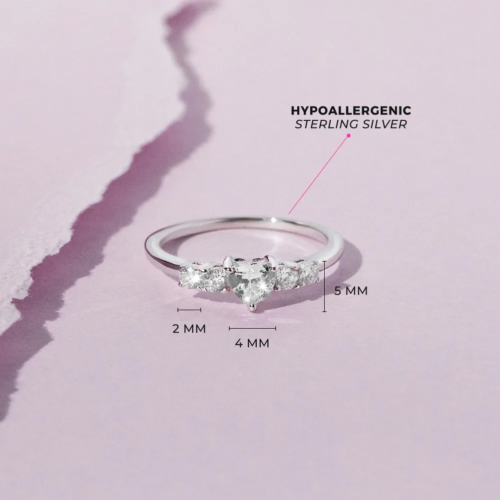 Simulated Birthstone Heart Solitaire Size 2-5 Baby / Kids Ring - Sterling Silver