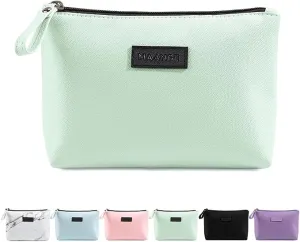 Small Makeup Bag MAANGE Small Travel Cosmetic Bag Portable Makeup Pouch Waterproof PU Leather Make up Bag Cosmetic Bag for Purse with Handle Versatile Zipper Pouch for Women Girls (Pink)