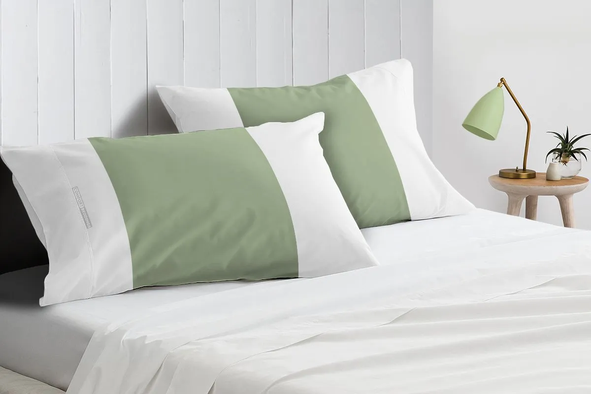 Soft luxurious moss - white contrast pillowcases