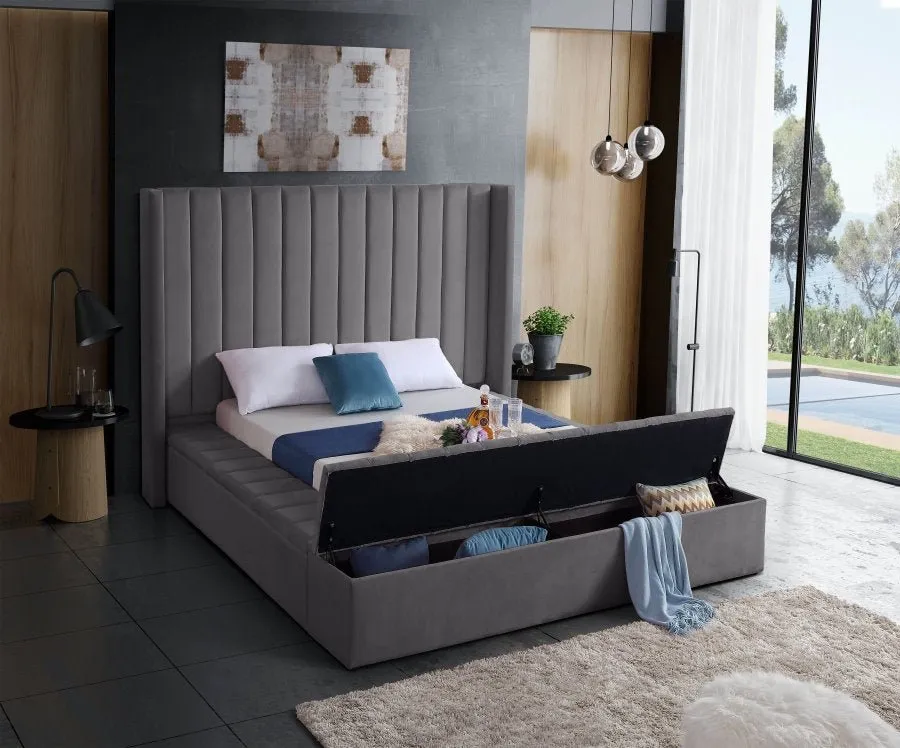Space Saving and Luxurious Grey Velvet Bed
