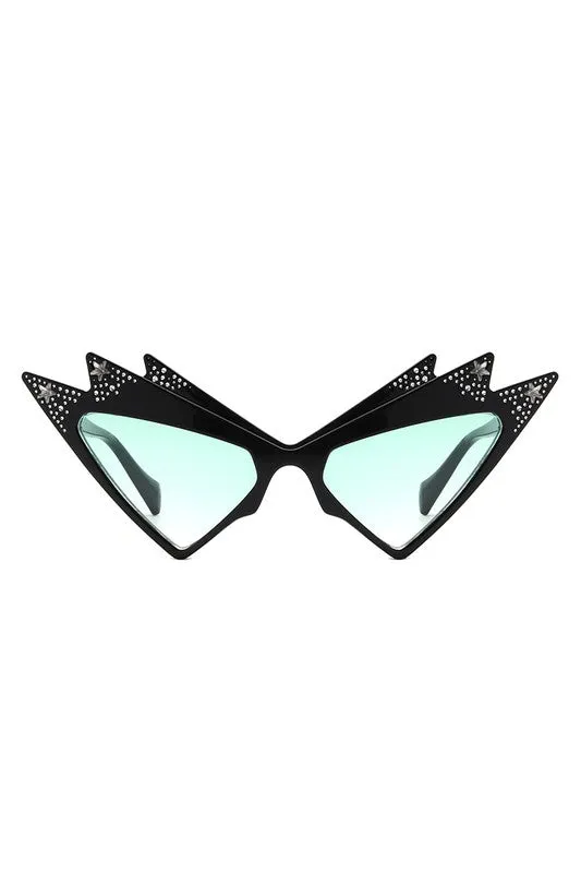 Star Embellished Cat Eye Sunglasses - Green Lenses