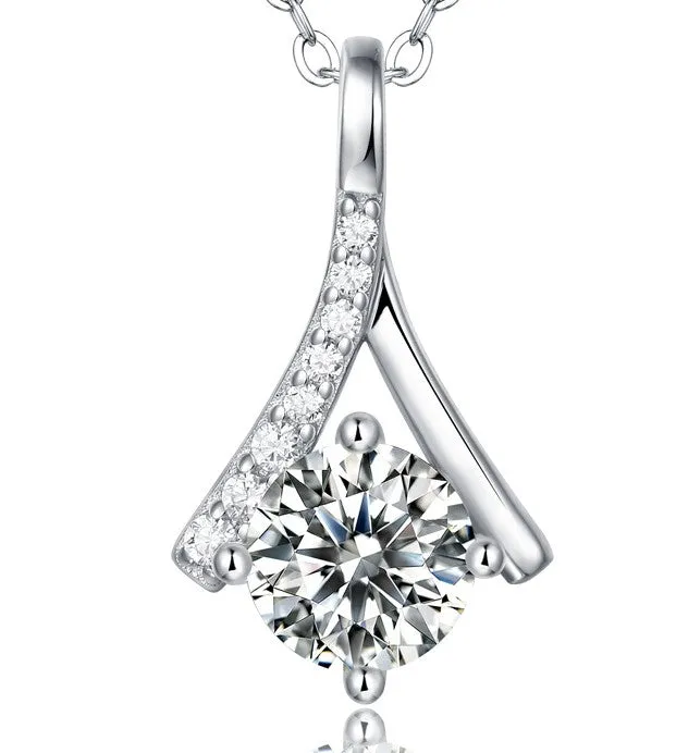 Sterling Silver 1ct Lab-Grown Moissanite Solitaire Ribbon Necklace