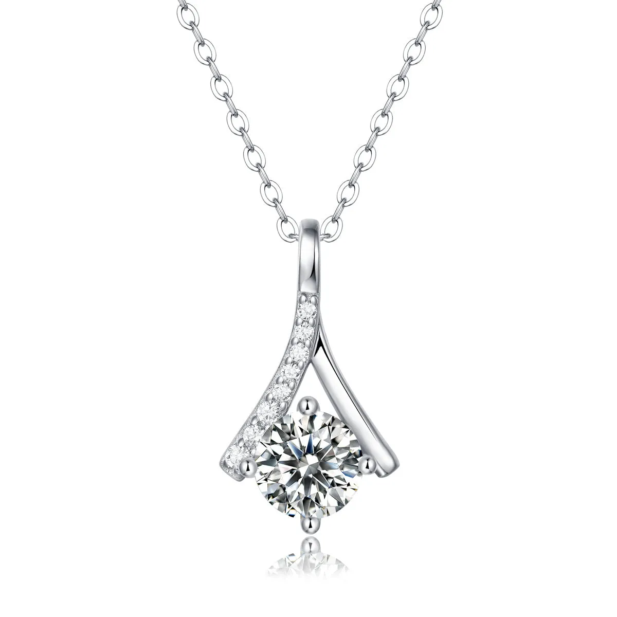 Sterling Silver 1ct Lab-Grown Moissanite Solitaire Ribbon Necklace