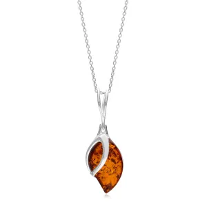 Sterling Silver Amber Teardrop Leaf Pendant