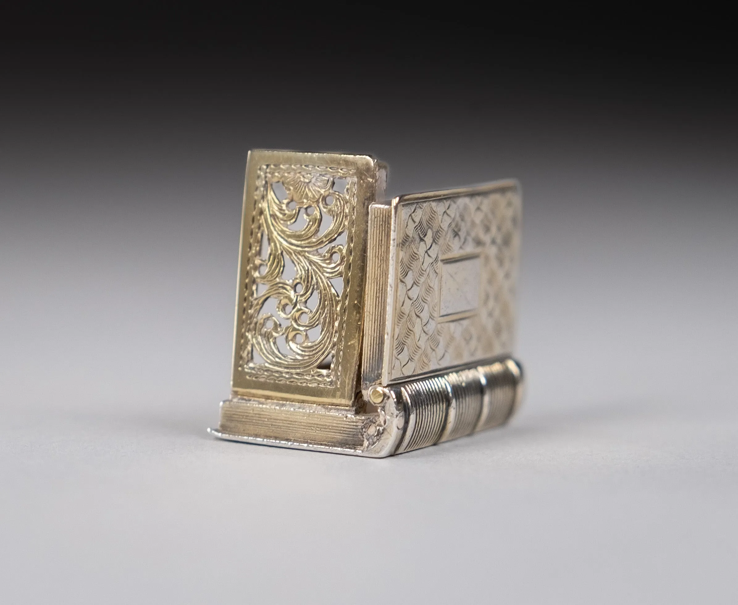 Sterling Silver Gilt Book Vinaigrette by Taylor and Perry, Birmingham, 1831.