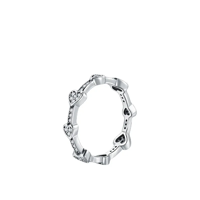 Sterling Silver Heart-shaped Ring with Zircon Stacking for Women