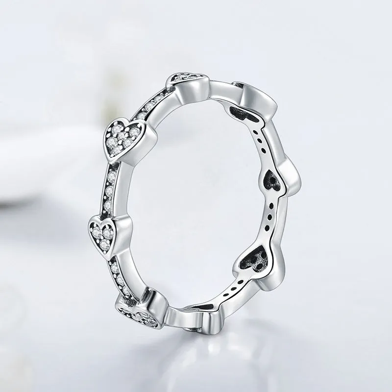 Sterling Silver Heart-shaped Ring with Zircon Stacking for Women