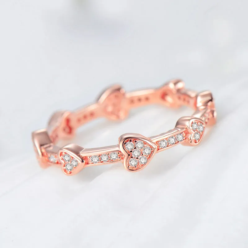 Sterling Silver Heart-shaped Ring with Zircon Stacking for Women