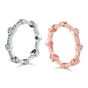 Sterling Silver Heart-shaped Ring with Zircon Stacking for Women
