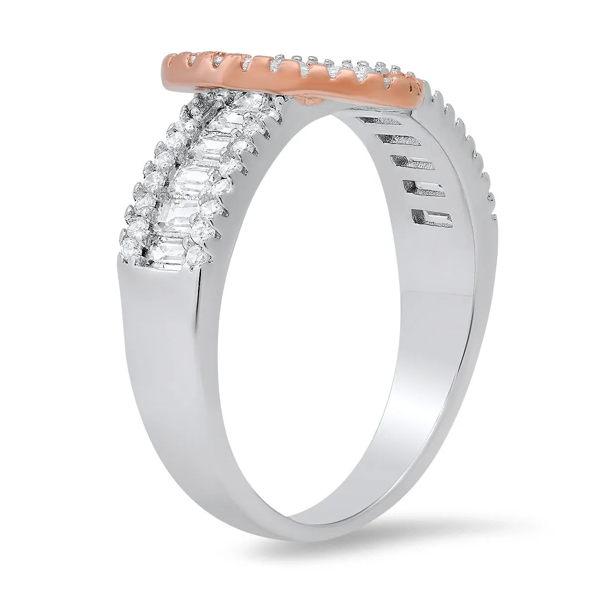 Sterling Silver Two-Tone Baguette Heart CZ Ring