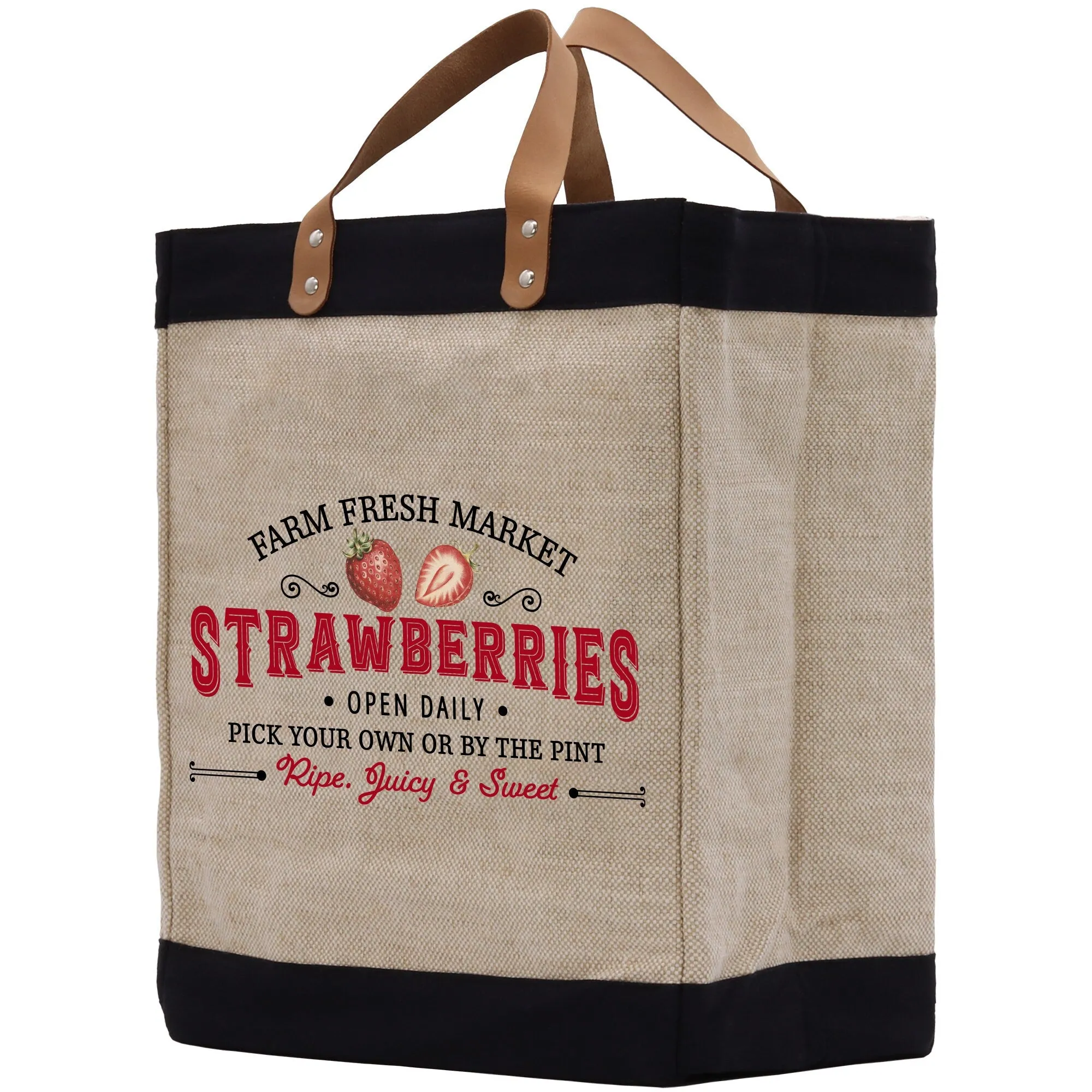 Strawberry Farm Fresh Market Jute Tote Bag Farmers Fruit Lover Burlap Bag Fruity Vintage Market Jute Burlap Bag Vintage Farmer Bag (VTB1002)