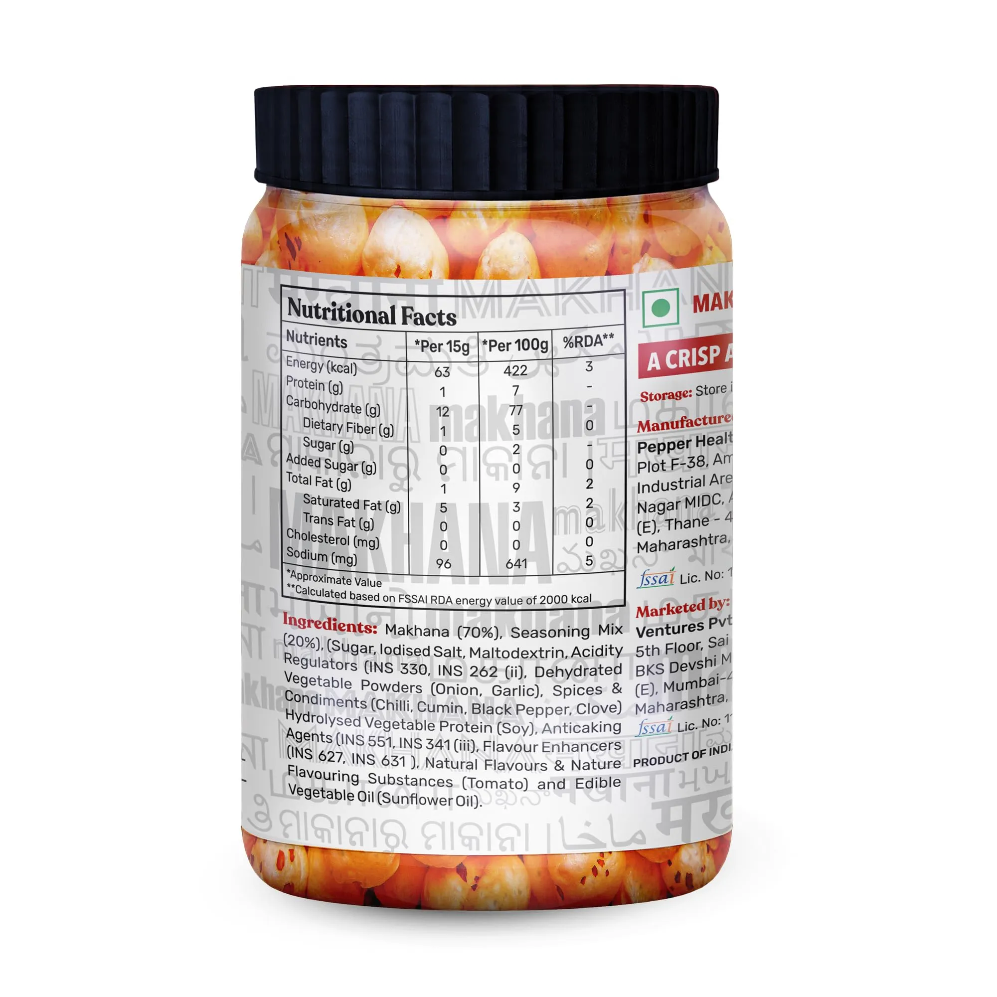 The Butternut Co. Makhana - Flavored Tangy Tomato - 60g, Natural, High Protein & Fibre, Gluten Free, Vegan (Pack of 1)