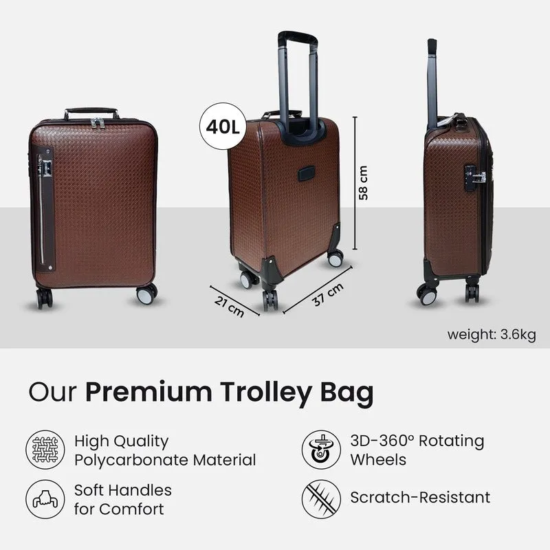 The Clownfish 20inch PVC Cabin Trolley Bag - Durable & Lightweight | TSA Lock | 40L | Brown