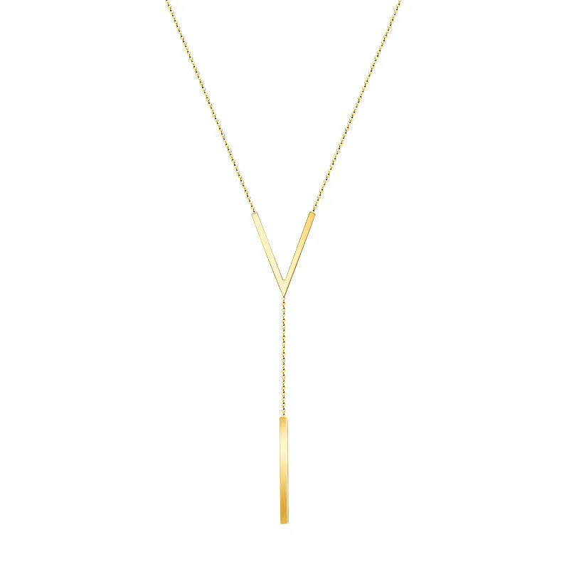V-shaped Titanium Steel Chain Necklace with Letter Pendant