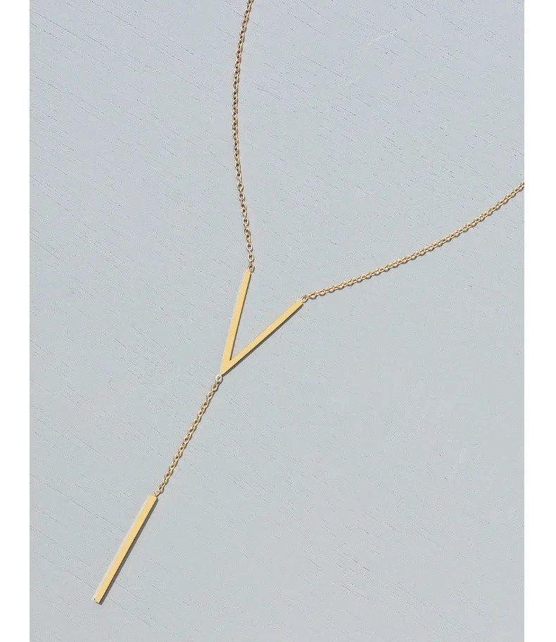 V-shaped Titanium Steel Chain Necklace with Letter Pendant