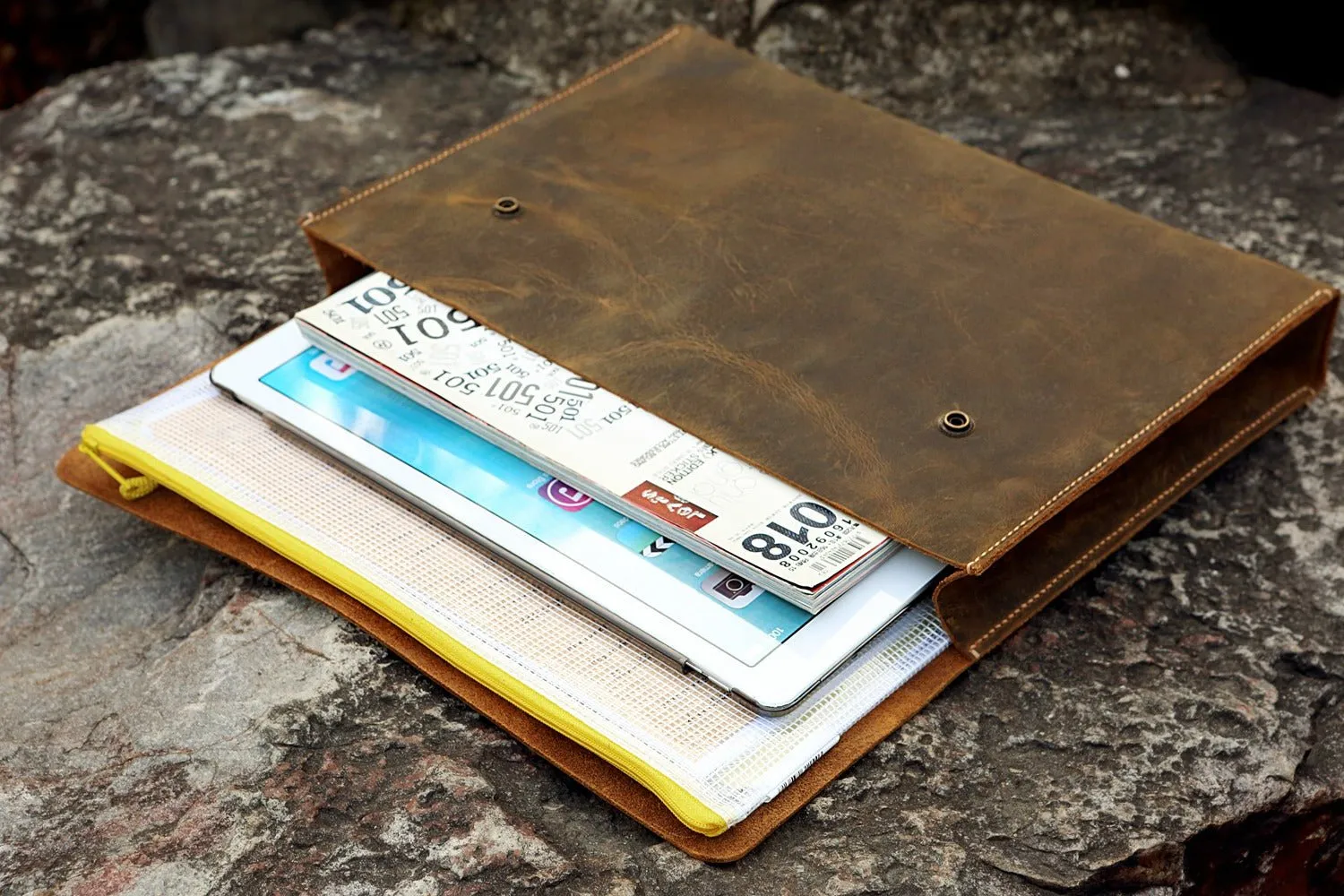 Vintage leather document holder case bag