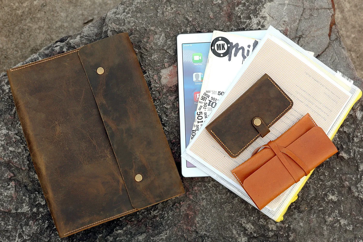 Vintage leather document holder case bag