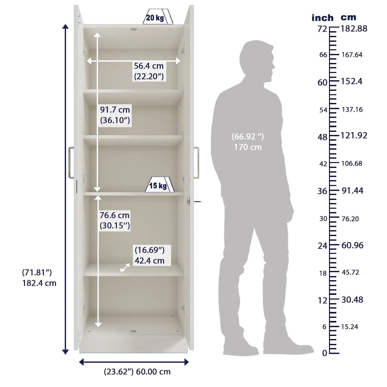 Wakefit Wardrobe | 1 Year Warranty | Cupboard, Wooden Almirah for Clothes, Wardrobe Wooden, Twill 2 Door without Mirror, No Drawer & No Hanging Space, 18MM Panels, with Assembly (Frosty White)