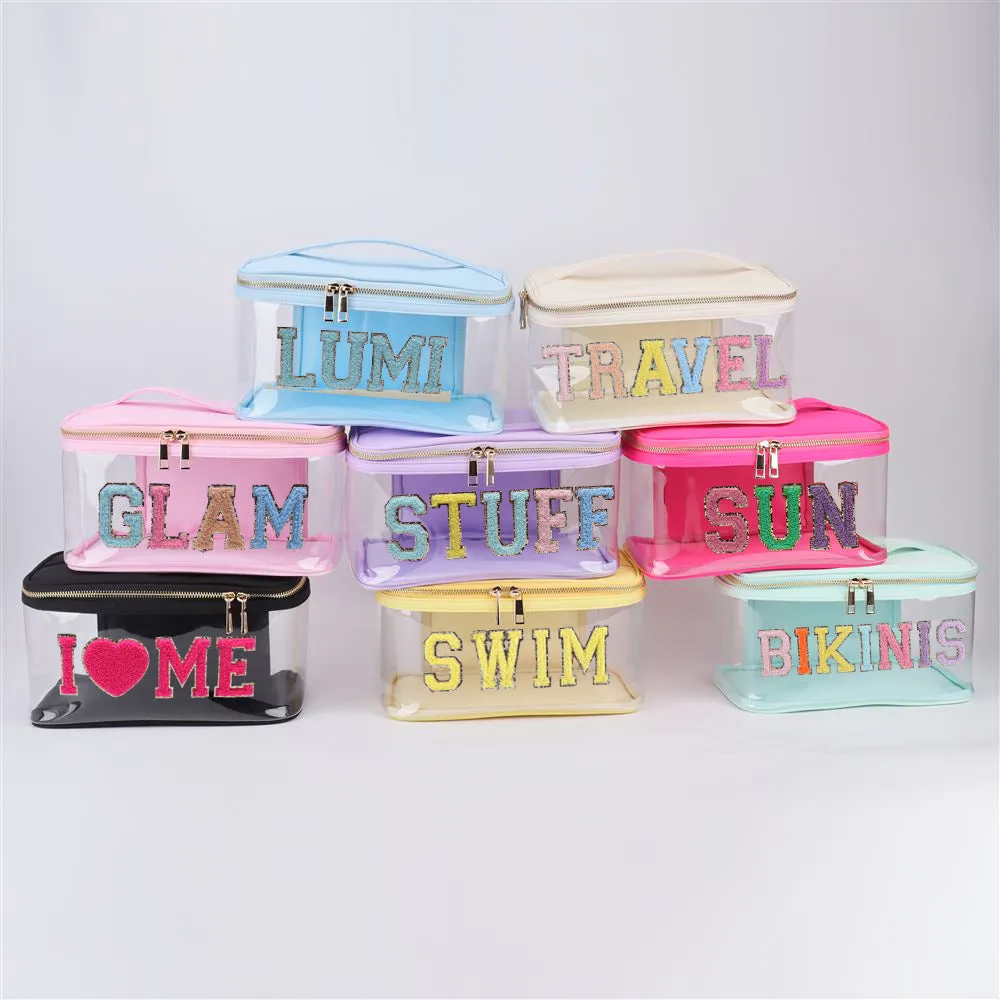 Waterproof Clear PVC Zipper Toiletry Cosmetic Bag With Handle - Assorted Colors