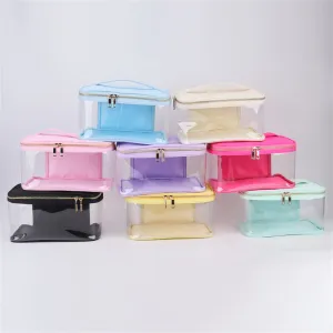 Waterproof Clear PVC Zipper Toiletry Cosmetic Bag With Handle - Assorted Colors