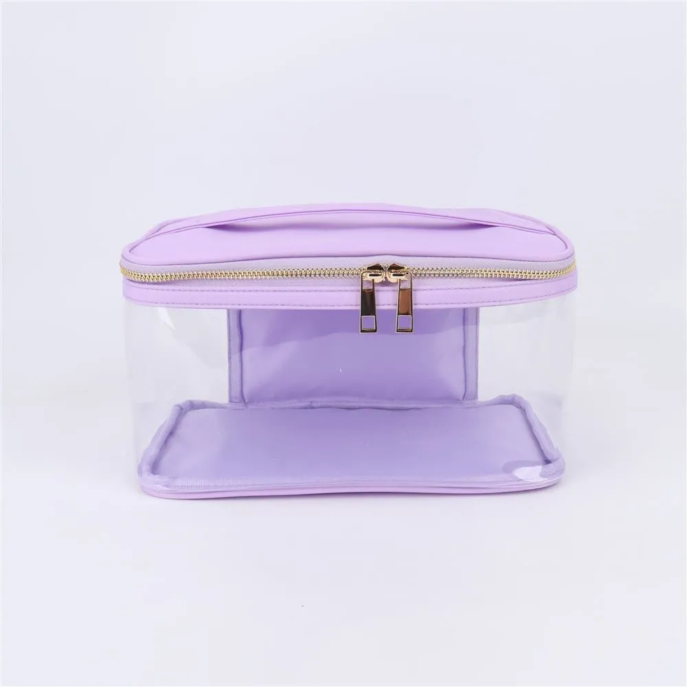 Waterproof Clear PVC Zipper Toiletry Cosmetic Bag With Handle - Assorted Colors