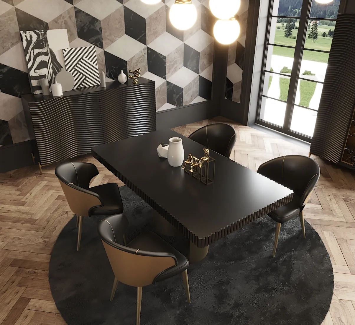 Wave Dark Grey Modern Luxury Dining Set, made in Spain