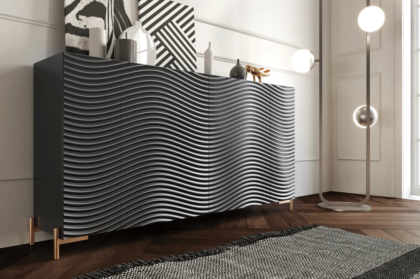 Wave Dark Grey Modern Luxury Dining Set, made in Spain