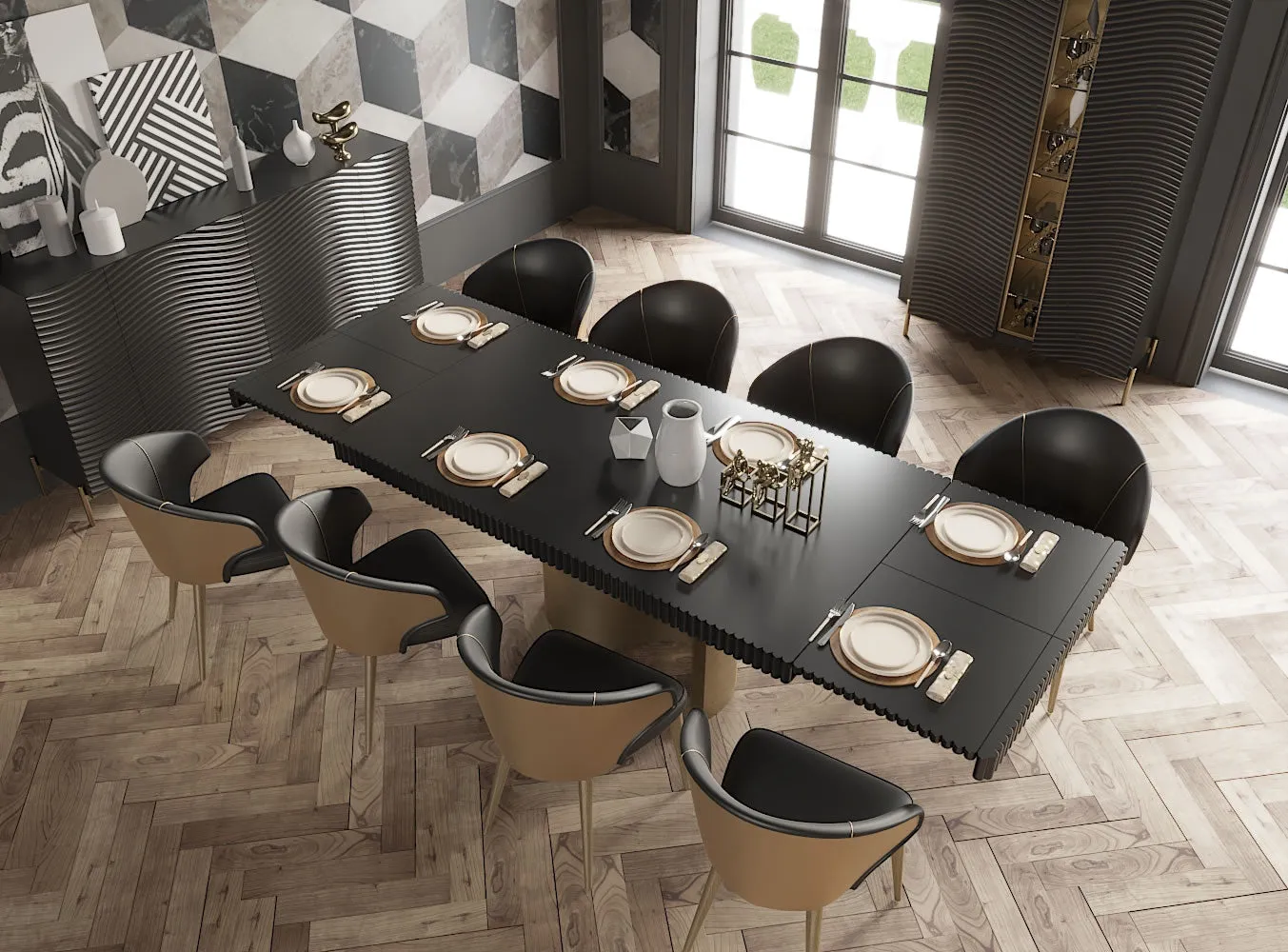 Wave Dark Grey Modern Luxury Dining Set, made in Spain