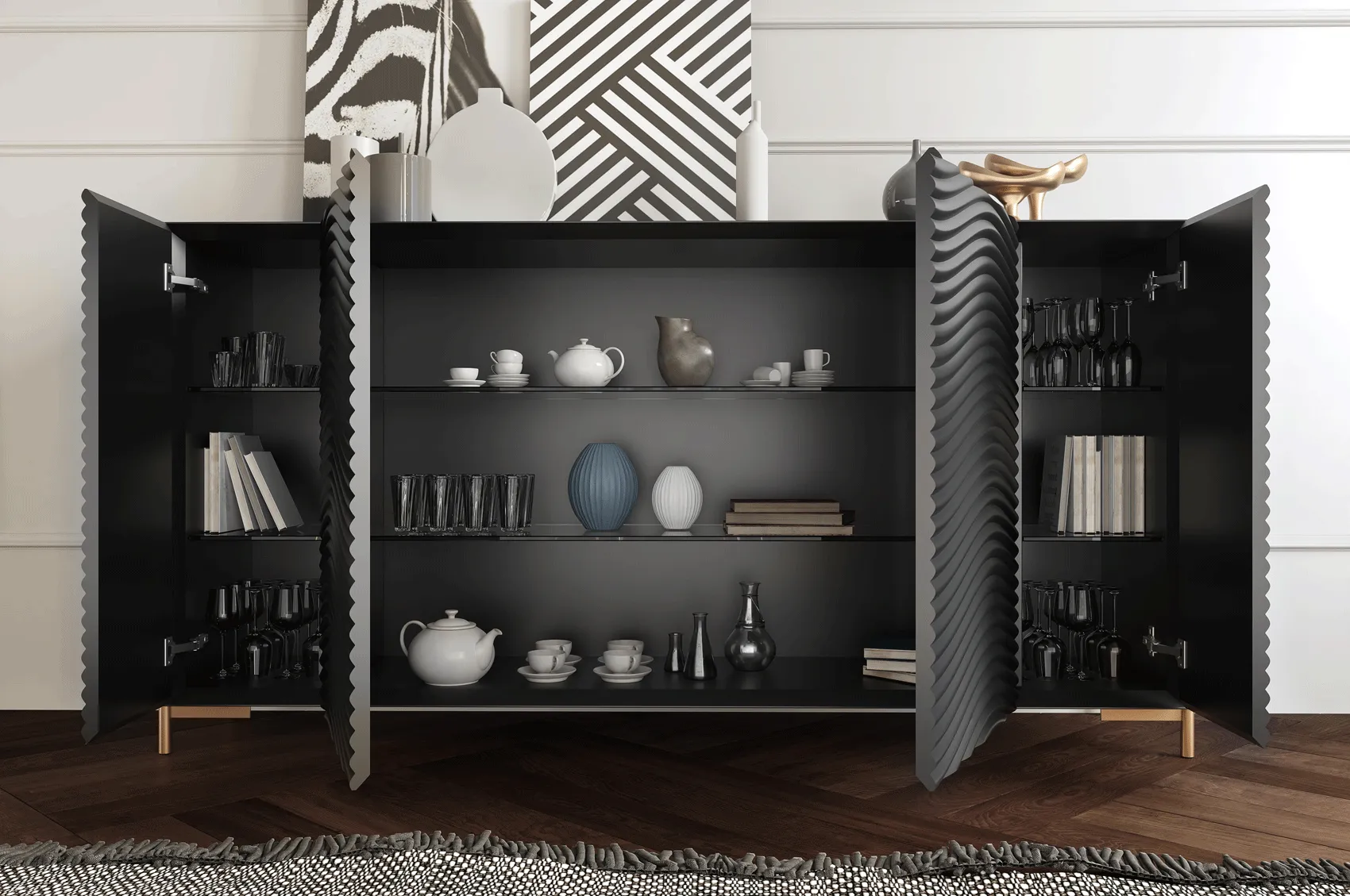Wave Dark Grey Modern Luxury Dining Set, made in Spain