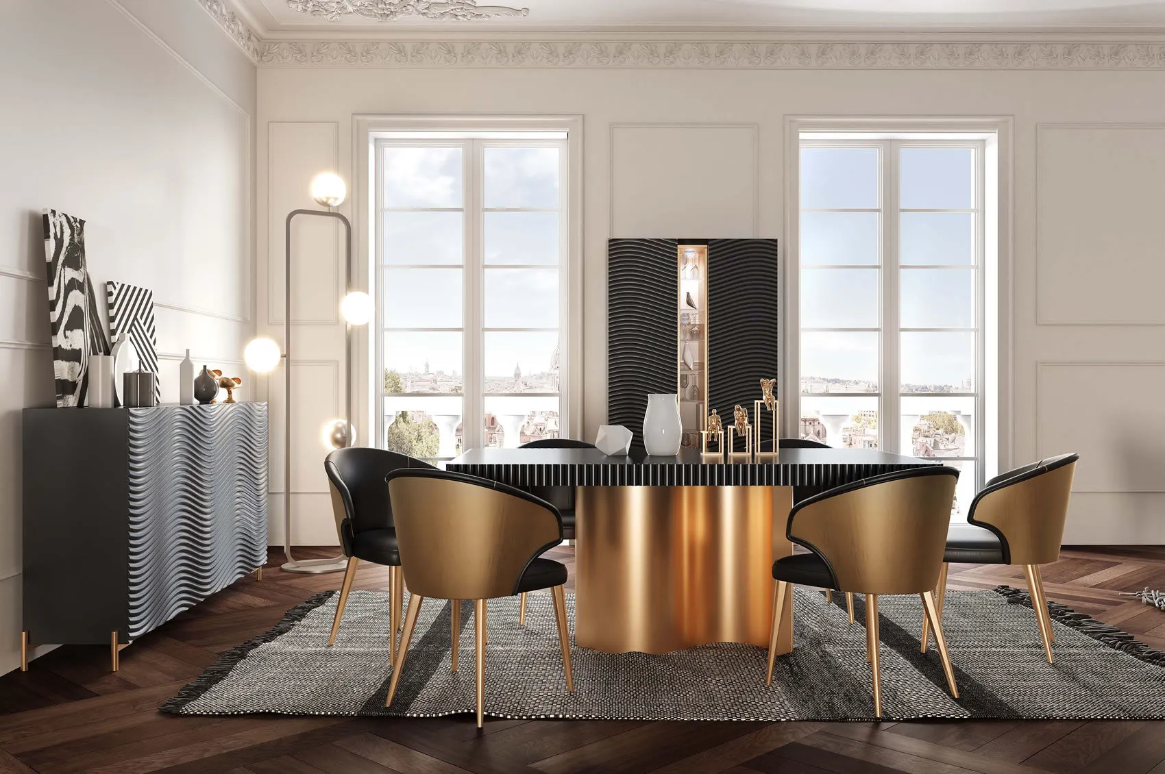 Wave Dark Grey Modern Luxury Dining Set, made in Spain