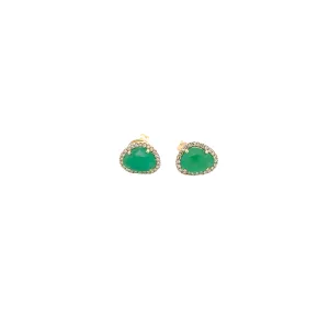 WD1353 14KT Gold Organic Shaped Emerald with Diamond Halo Stud Earrings