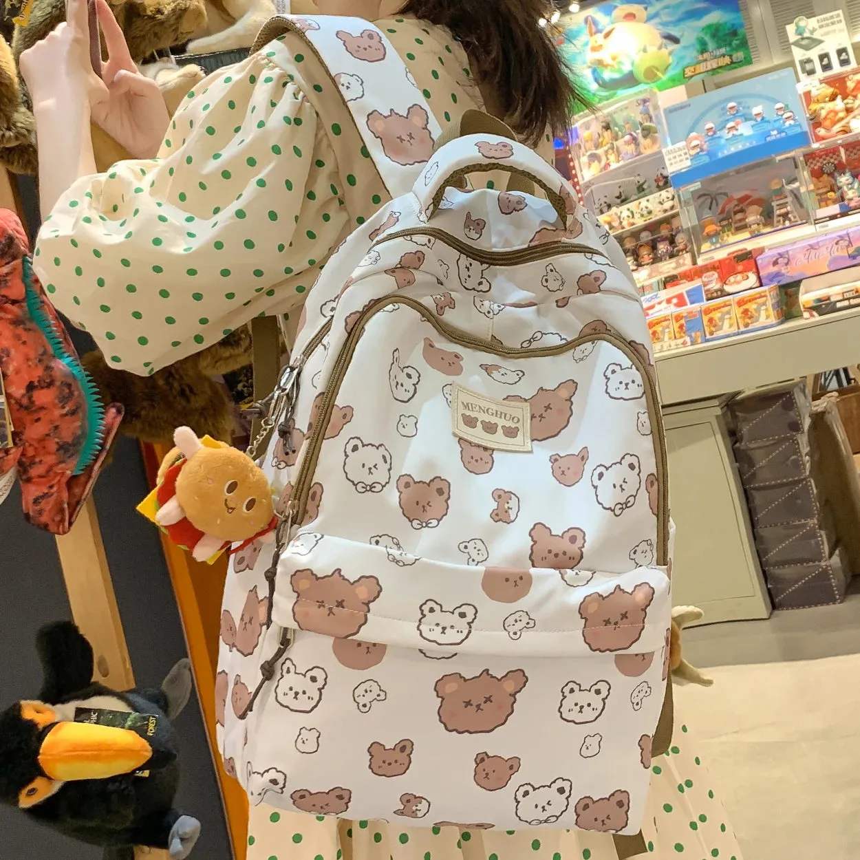 Wenkouban-Female Cute Cartoon Printing Waterproof School Bag Student Nylon Laptop Travel College Backpack Lady Kawaii Girl Book Bag Women